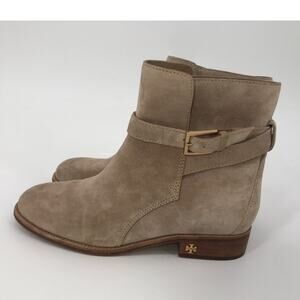 Tory Burch Brooke Riding Ankle Boots Womens 7.5 Beige Suede Pull On